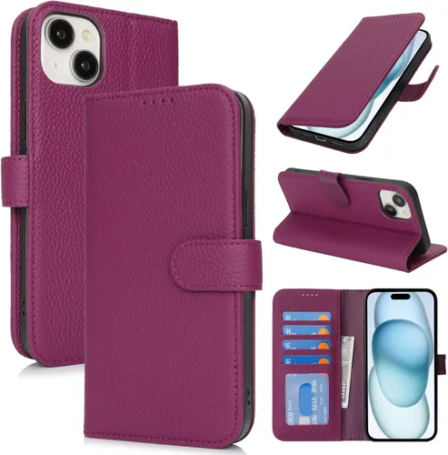 Miniatura 47 de Zouzt Funda para iPhone 11 de 6.1 pulgadas de piel auténtica con 4 ranuras para tarjetas, tarjetero con bloqueo RFID, tapa magnética, función atril