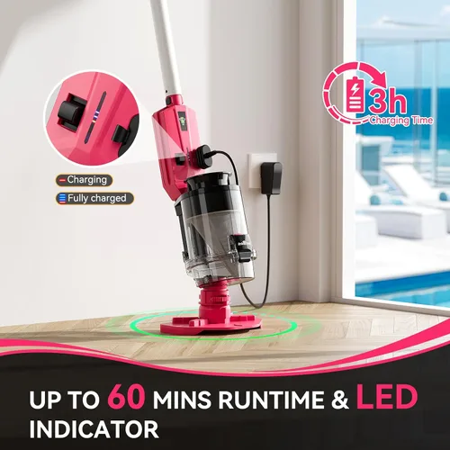 Miniatura 6 de Aspiradora de piscina inalámbrica con poste telescópico, potente succión de 30 GPM, filtración dual avanzada, batería reemplazable, tiempo