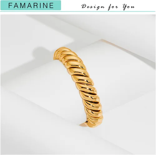 Miniatura 5 de FAMARINE Brazalete trenzado fino o grueso chapado en oro de 14 quilates, pulsera elástica elástica para parejas