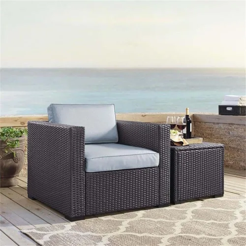 Miniatura 2 de Crosley Furniture Biscayne - Silla de exterior, sillas de mimbre para patio, porche, terraza, balcón, patio trasero, color marrón con cojines