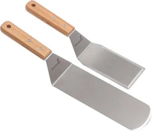 Miniatura 10 de Anmarko Juego de espátulas para parrilla - Espátula larga de metal - Raspador de parrilla y volteador de tortitas o espátula para pizza - Espátula