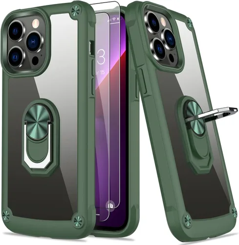 Miniatura 15 de Funda para iPhone 13 Pro con protector de pantalla, cristal transparente, antiamarillo, acrílico resistente, funda protectora de grado militar