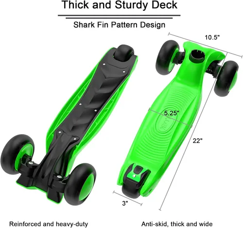 Miniatura 3 de Allek - Kick Scooter B03. Monopatín de 3 ruedas de Poliuretano iluminadas, extra anchas con sistema inclinable y deslizante (Lean 'N Glide), Verde