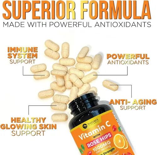 Miniatura 5 de Vitamina C 1000 mg por porción – Apoyo inmunológico diario extra fuerte con suplemento masticable de escaramujos – Sabor sabroso sin azúcar