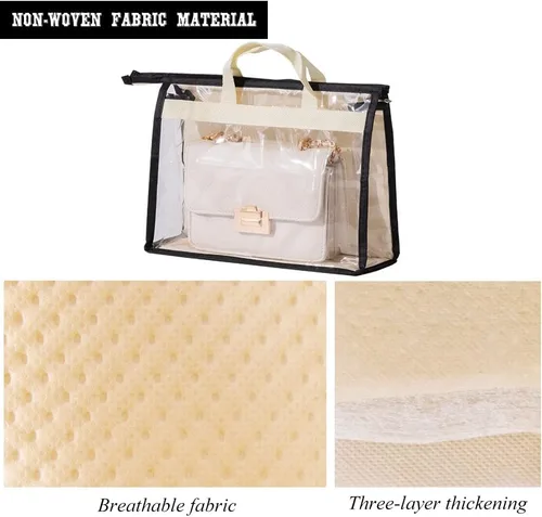 Miniatura 7 de fazhongfa 2 bolsas para el polvo para bolsas, organizador de almacenamiento de bolsos transparentes, no tejidas, bolsa colgante con cremallera y asa