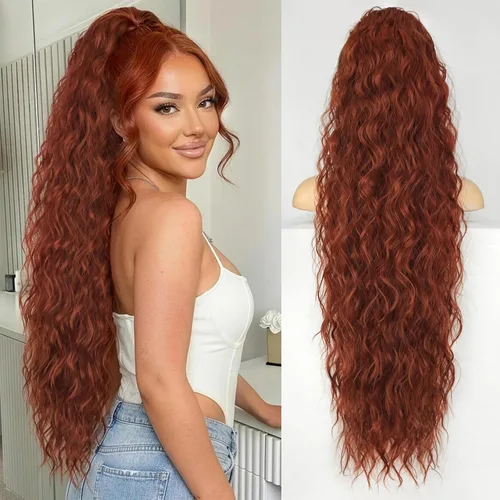 Miniatura 36 de KooKaStyle Extensión de cola de caballo con cordón de 26 pulgadas (66 cm) para mujeres, extensiones de cabello sintético rizado largo para uso