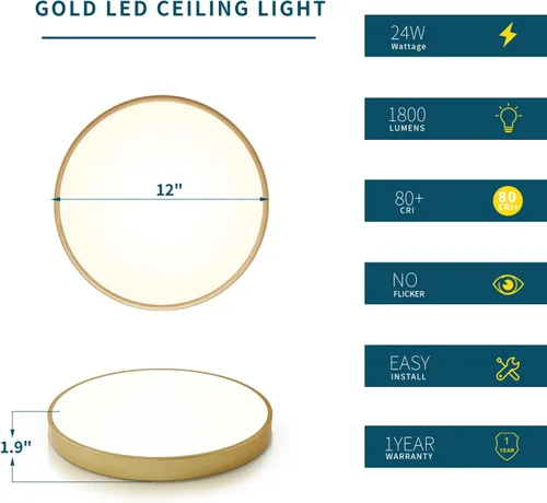 Miniatura 3 de Paquete de 3 lámparas de techo de montaje empotrado doradas LED, lámpara de techo de 24W para dormitorio, montaje en techo regulable, lámpara