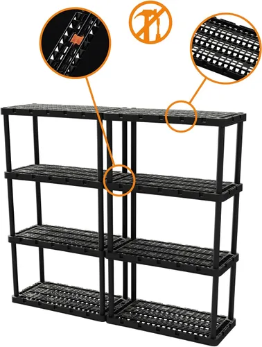 Miniatura 6 de Gracious Living Estantería de almacenamiento de 4 estantes, resistente para el hogar y el garaje, color negro, estantes organizadores de plástico