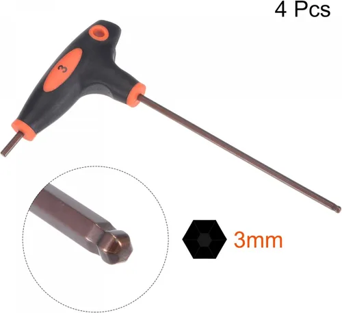 Miniatura 3 de uxcell Llave hexagonal de extremo de bola de 0.118 in, llave inglesa con mango en T, acero métrico S2 4 piezas