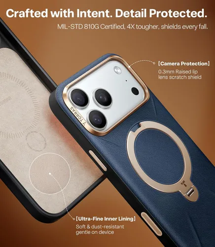 Miniatura 8 de TORRAS Q3 VegSkin - Funda de piel para iPhone 17 Pro Max, soporte magnético de 360 grados, compatible con MagSafe, control de cámara, a prueba
