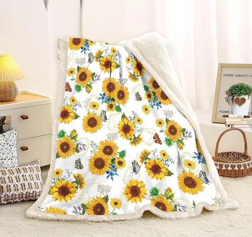 Miniatura 2 de Manta de girasol, regalos de girasol, manta gruesa cálida y suave (blanco, 60 x 80 pulgadas)