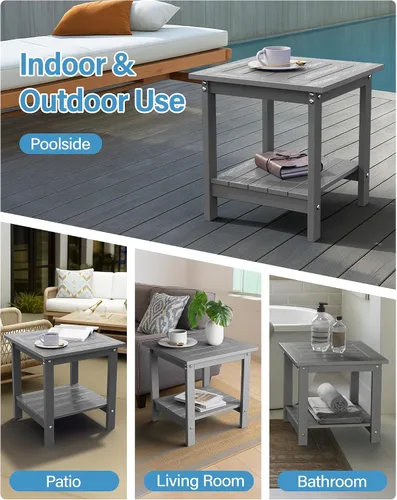Miniatura 6 de YEFU Mesa auxiliar para exteriores para patio: 16 x 16 pulgadas, HIPS - Mesa auxiliar cuadrada pequeña para exteriores, mesas Adirondack de 2