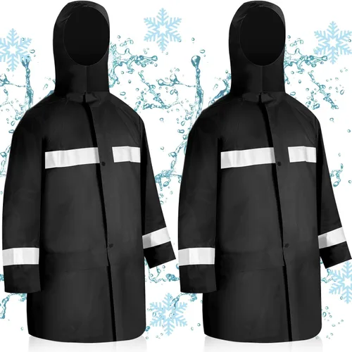 Halfchet Chaqueta de lluvia reflectante para hombre, impermeable, de alta visibilidad, chaqueta de seguridad negra con tira reflectante, 2 piezas