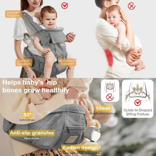 Miniatura 3 de Portabebés para recién nacidos a niños pequeños con asiento de cadera, suave 6 en 1 ergonómico para todas las posiciones, portabebés de 7-33 libras
