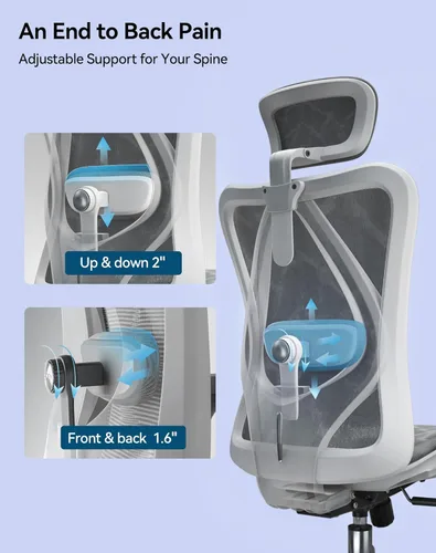 Miniatura 8 de SIHOO M57 Silla de oficina ergonómica de malla, silla de escritorio con respaldo alto para el hogar con reposabrazos 3D, soporte lumbar y Gris claro
