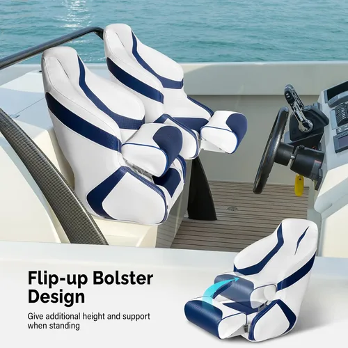 Miniatura 3 de PEXMOR Asiento de barco premium deportivo abatible Asiento de cubo para capitán con funda para asiento de barco, Silla de capitán para barco