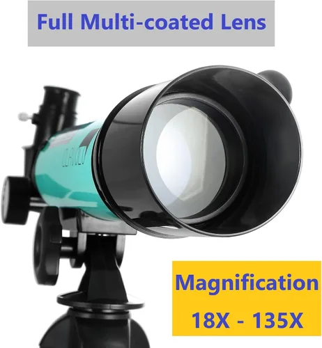 Miniatura 3 de Telescopio refractor con alcance buscador para niños y principiantes en astronomía, telescopio de viaje con 3 oculares de aumento 18X - 135X
