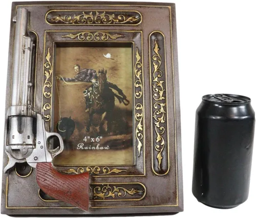 Miniatura 2 de Ebros Gift Rústica pistola del oeste salvaje oeste con volutas florales doradas, madera sintética, marco de fotos de 4 x 6 pulgadas, marco de fotos