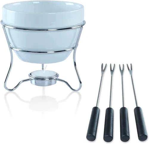 Juego de tazones para fondue de chocolate con 4 tenedores de inmersión y soporte para velas de té, para el juego de fondue perfecto para servir