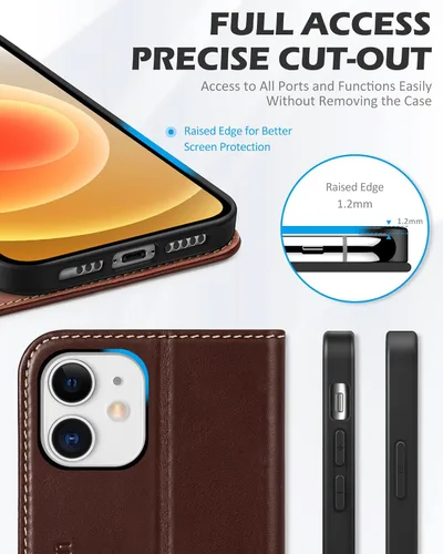 Miniatura 7 de SHIELDON Funda para iPhone 12 de 6.1", cartera de cuero genuino con protección magnética tipo libro, soporte con bloqueo RFID para tarjetas de Café