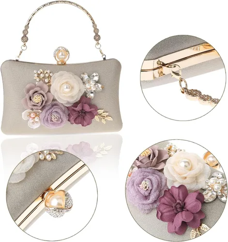 Miniatura 3 de Rkrouco Evening HandBags for Women Flower Wedding Clutch Purse Satin Floral Ladies Party Crossbody Bag