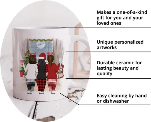 Miniatura 5 de Gossby Taza de café de Navidad personalizada para amigas, regalos de amistad personalizados para mujeres con diseño, nombre, regalos de mujer