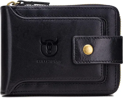 Miniatura 51 de LUKZIJAES Billetera de cuero genuino para hombre, con bloqueo RFID, delgada, plegable, bolsillo frontal, #3-Café, Vintage