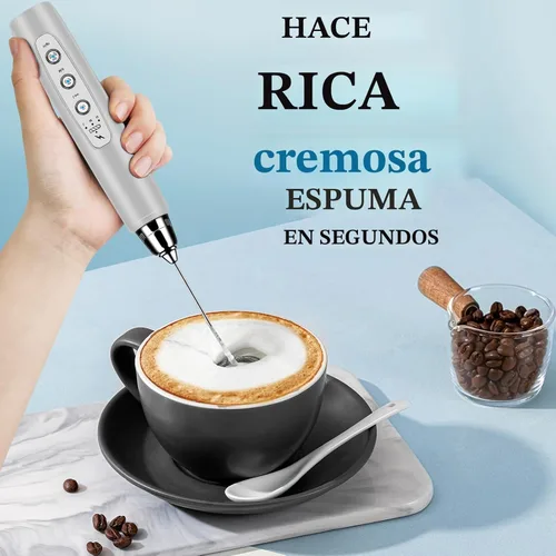 Miniatura 5 de BSRGMS Espumador de leche de mano para café, batidor eléctrico de 3 velocidades ajustables, mezclador de bebidas con 3 batidores de acero Plateado