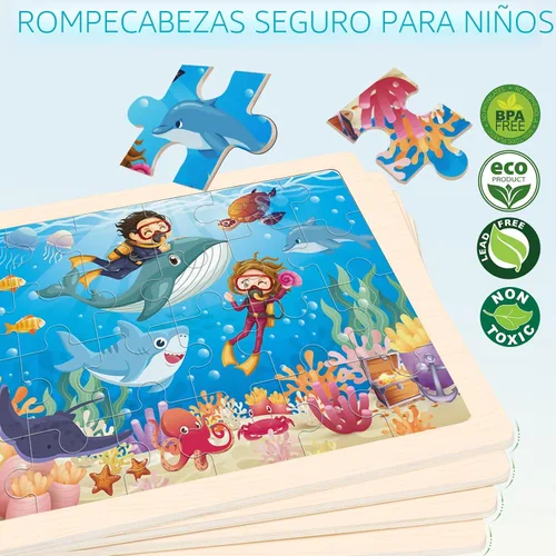 Miniatura 4 de Rompecabezas de Animales de Madera para Niños de 3, 4, 5 Años, Paquete de 4 de 24 Piezas Rompecabezas Montessori para Niñas y Niños Actividades