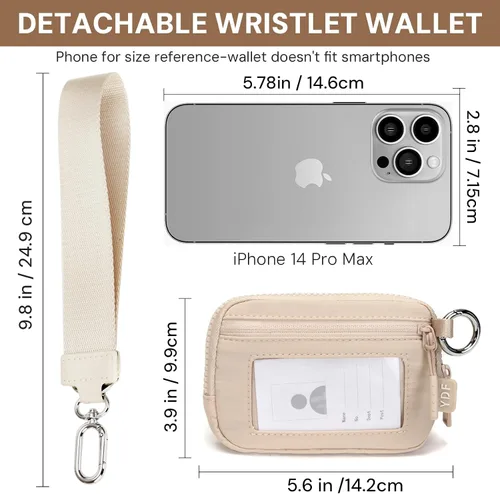 Miniatura 7 de YDF Cartera de nailon RFID de 2ª generación para mujer, cartera de pulsera con ventana de identificación, ranura para lápiz labial y llavero