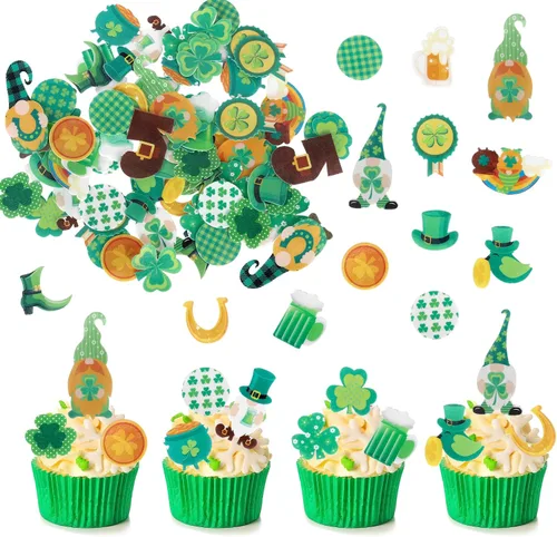 Miniatura 9 de 1 paquete de decoración para pastel de cumpleaños del día de San Patricio con purpurina verde de trébol de la suerte de cuatro hojas, trébol