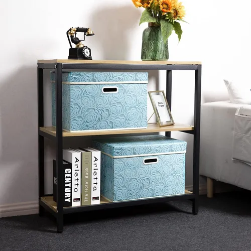 Miniatura 2 de PRANDOM Cubos de almacenamiento plegables más grandes con tapas, cajas de almacenamiento decorativas de tela, canastas organizadoras con asas de Azul