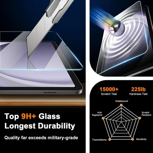 Miniatura 7 de Paquete de 2 protectores de pantalla para Samsung Galaxy Tab A9 Plus 2023, película templada, ultra fino, antihuellas, sensible al tacto, protector