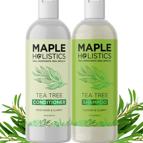 Miniatura 10 de Juego de champú y acondicionador de árbol de té, champú y acondicionador clarificante sin sulfato para el cuidado del cabello graso y el cuero