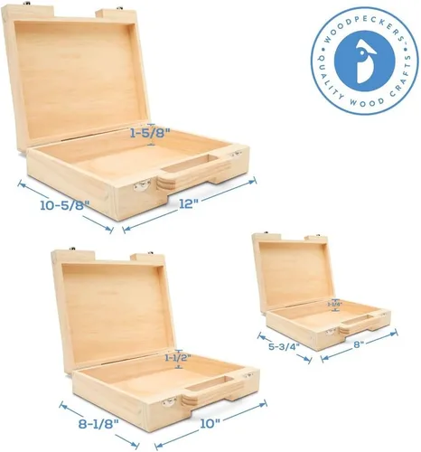 Miniatura 4 de Woodpeckers Maleta de madera de 8-1/8 x 10 pulgadas, paquete de 1 caja de madera sin terminar para manualidades, cajas de memoria aptas para viajes