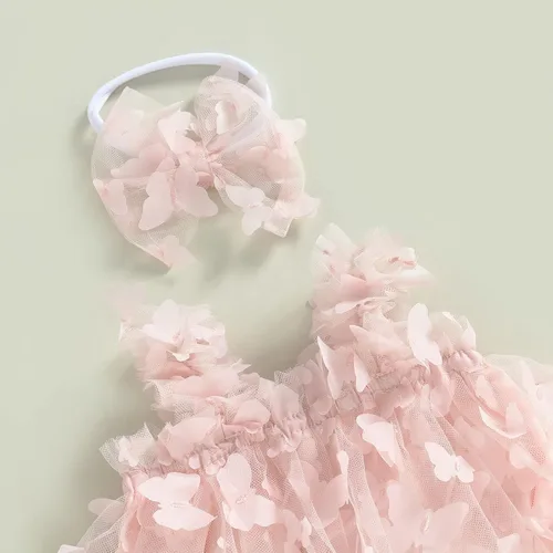 Miniatura 3 de Vestido de princesa para bebé niña 3D de malla de mariposa morada, sin mangas, de tul + diadema