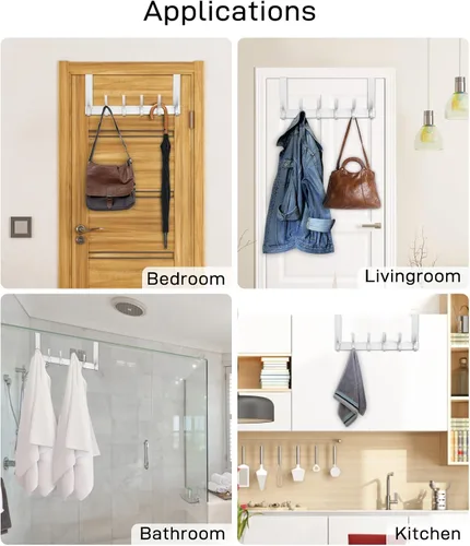 Miniatura 7 de Optish Ganchos para colgar sobre la puerta, perchero para baño con 12 ganchos para colgar ropa, abrigos, toallas, se adapta a puertas de 1 3/4