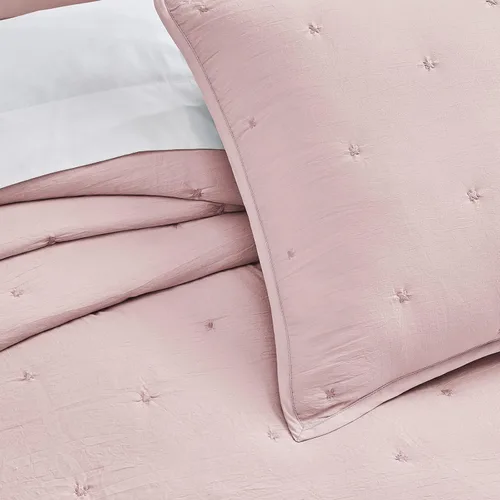 Miniatura 3 de BOURINA - Juego de colcha bordado de 3 piezas, microfibra prelavada, ultra suave, ligera, con bordado de estrellas, para cama full/queen, color rosa
