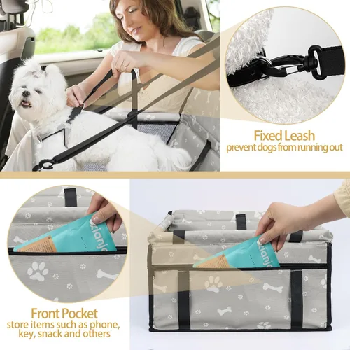 Miniatura 4 de Asiento de Coche para Perro Plegable Asiento Elevador de Coche para Perro Impermeable Transpirable Bolsa de Viaje Oxford para Perros Pequeños a gris