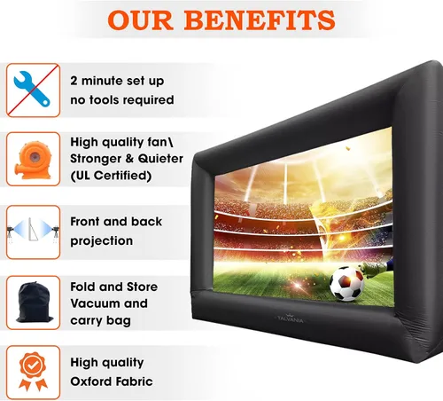 Miniatura 2 de Pantalla de proyector inflable de 12 pies para aire libre e interior, soplador de ver películas, amarres, estacas, bolsas de arena y bolsa de Negro