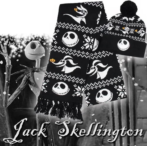 Miniatura 4 de Disney The Nightmare Before Christmas Jack Skellington and Zero - Juego de bufanda de gorro negro, Negro, talla única