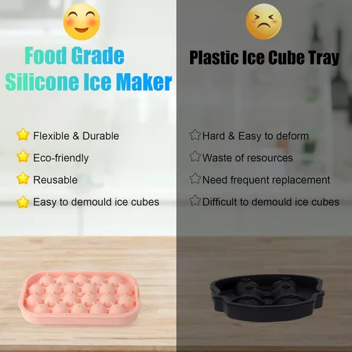 Miniatura 7 de Bandeja para cubitos de hielo, paquete de 2 unidades de silicona flexible para 22 bolas de hielo con tapa, sin BPA, bandejas de cubitos de hielo