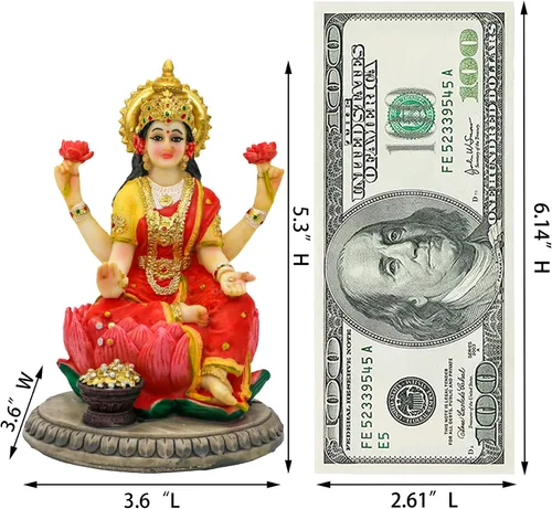 Miniatura 6 de alikiki Figura de estatua de la diosa india Lakshmi - Estatua de ídolos Lakshmi de 5.3 pulgadas de alto, estatua de Murti Laxmi, estatua de hogar