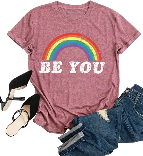 Miniatura 2 de Camisa de arco iris para mujer, camiseta de orgullo con estampado de arco iris, camisetas casuales de manga corta, Arco iris