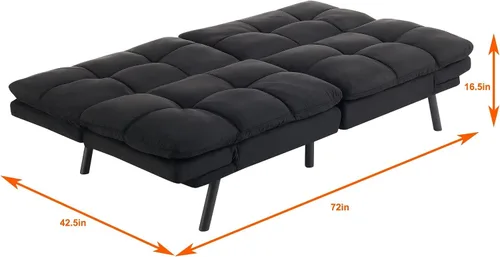Miniatura 2 de FIOXA Futón de espuma viscoelástica, tela de gamuza sintética negra (color: negro)