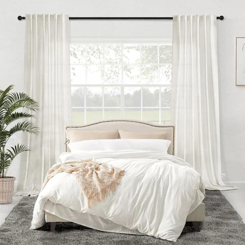 Miniatura 6 de Cortinas de Lino Natural Color Crema de 84 Pulgadas de Largo para Sala de Estar, Juego de 2 Paneles de Lino Texturizado con Trabillas Traseras