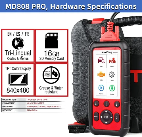 Miniatura 8 de Autel MaxiDiag MD808 Pro OBD2 escáner, herramienta de escaneo de diagnóstico de todo el sistema, actualización de MaxiCheck Pro/MD808/MD806