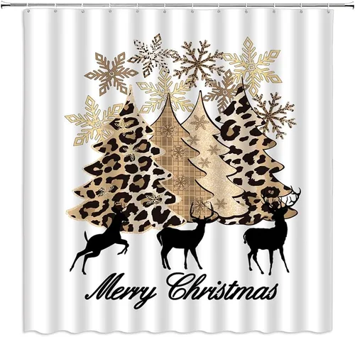 Miniatura 9 de Cortina de Ducha para Cabina Pequeña, Pino de Navidad Ciervo Reno Copo de Nieve Estrella Vacaciones de Invierno Festival Navideño Vida Silvestre