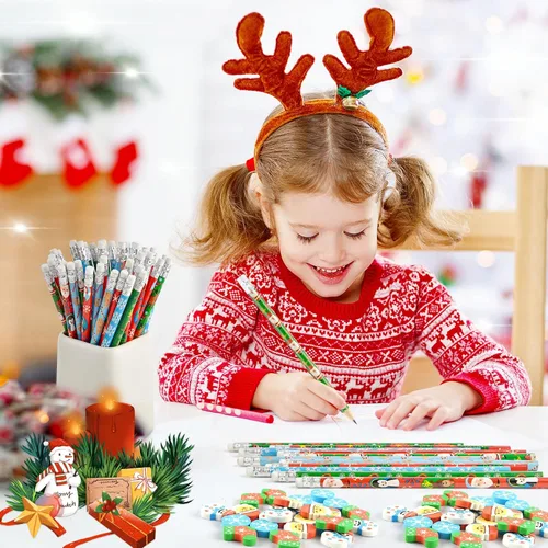 Miniatura 7 de 96 lápices de Navidad y borradores divertidos en 3D a granel para niños, bolsas de regalo de Navidad, regalos de 48 lápices y borradores