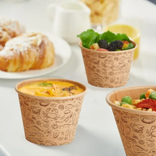 Miniatura 3 de LITOPAK Paquete de 50 recipientes de papel de 8 onzas con tapas ventiladas, vasos de papel kraft para alimentos, recipientes de sopa con tapas